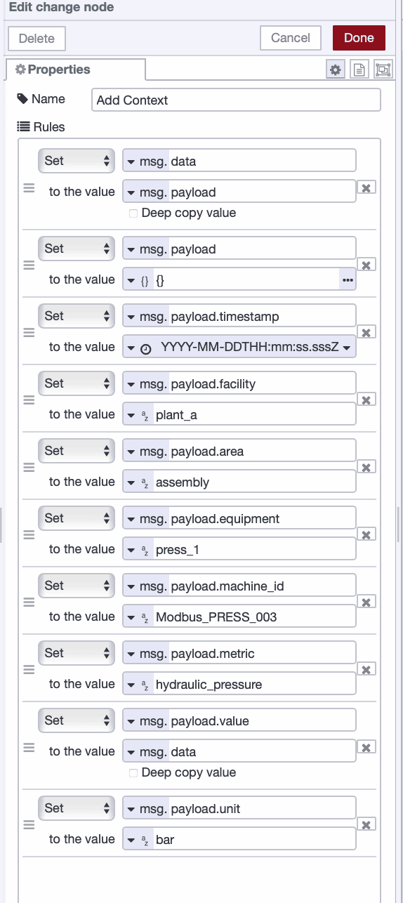 Change node adding context to data