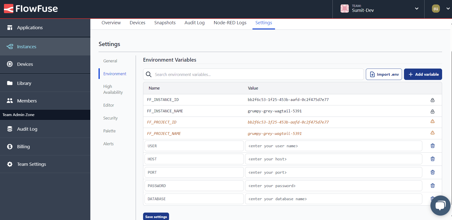 "Adding environment variables"